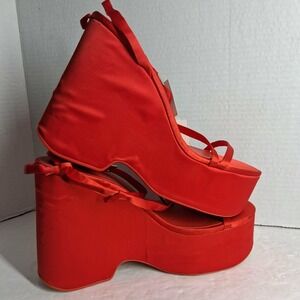 Zara Chunky Satin Platform Sandals Red Wedge Thin Strap Y2K Glamour 9 US 40 EU